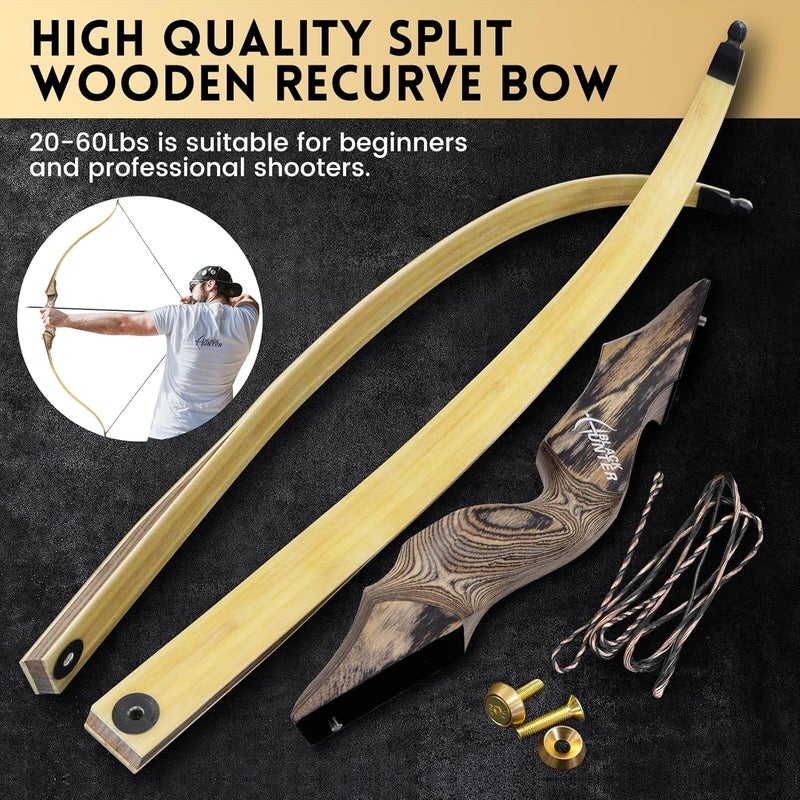 oubert Black Hunter Bow 60 Inch Archery Takedown Recurve Bow 20-60 Lbs Right Hand Hunting Bow with Stringer Tool Wooden Riser Archery Bow Set for Adults Shooting Practice - Image 4